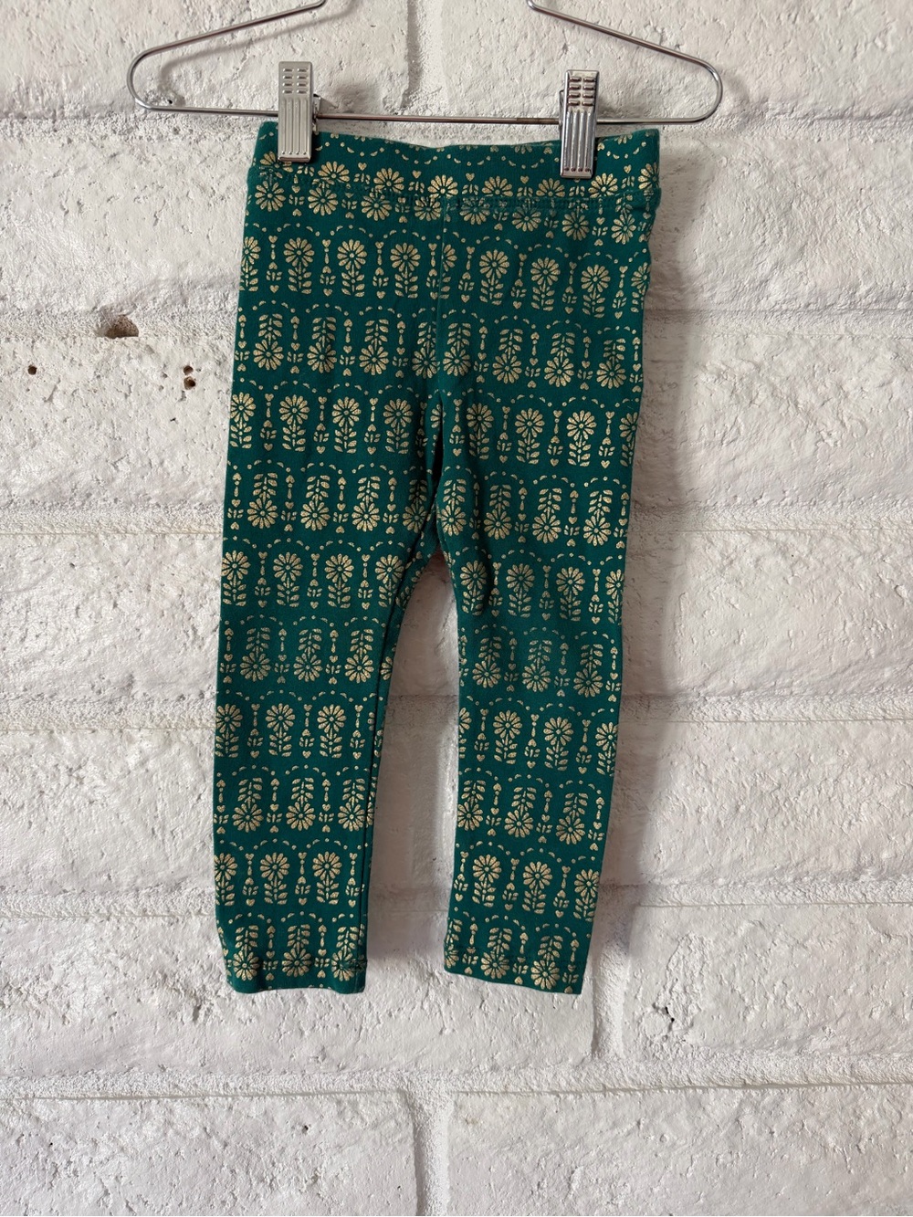 Crewcuts Teal Leggings with Cream Floral Pattern